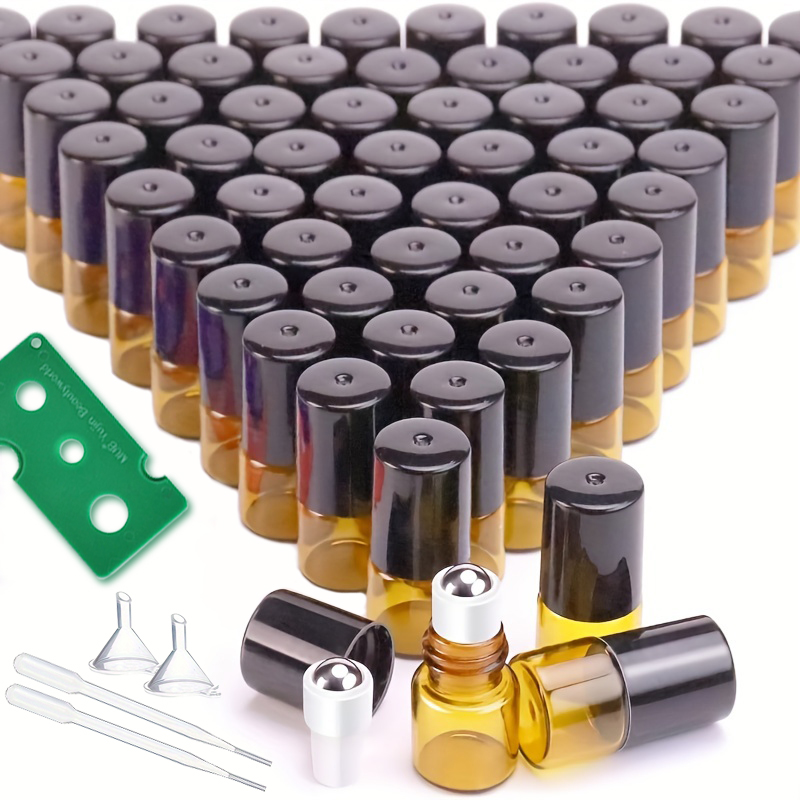 Perfume Fragrance Dispenser - 60-Piece Set, 2/3/5/10ml Amber Roll-On Bottles